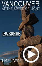 A time lapse photo video of the Inukshuk on the Vancouver Seawall during Sunset